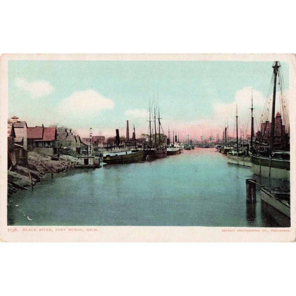 Port Huron Michigan MI Black River Ships Detroit Photographic Co Postcard 7138 - Picture 1 of 2